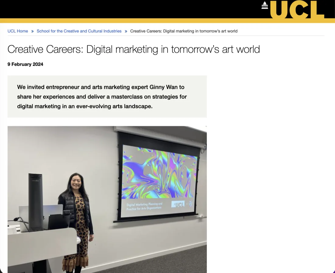 Ginny Wan featured in UCL's Creative Careers