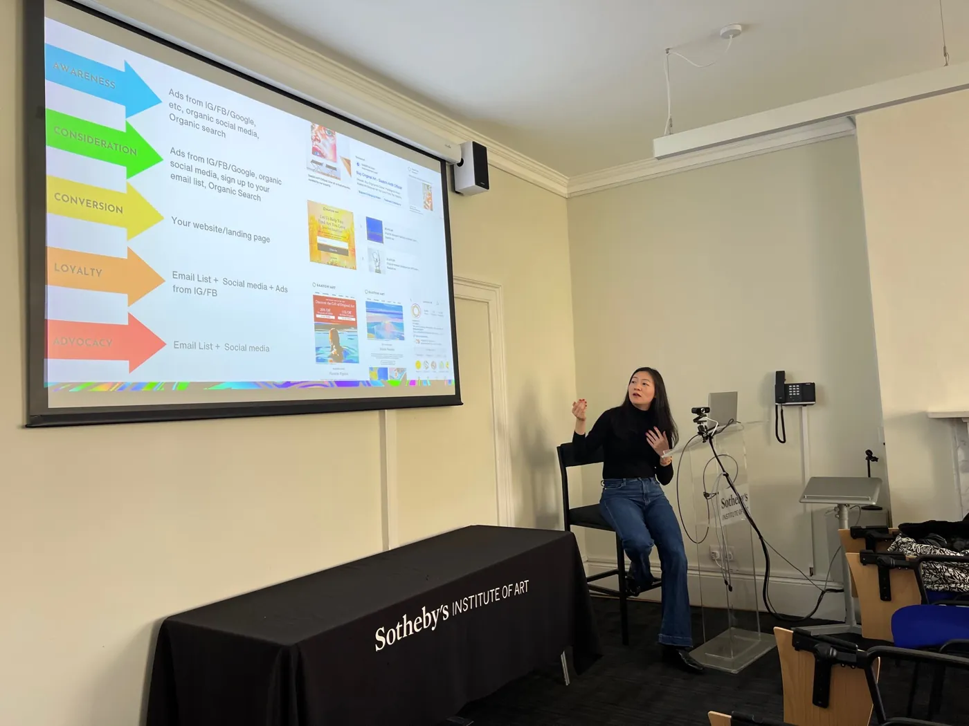 Ginny Wan teaching art marketing at Sotheby's Institute of Art
